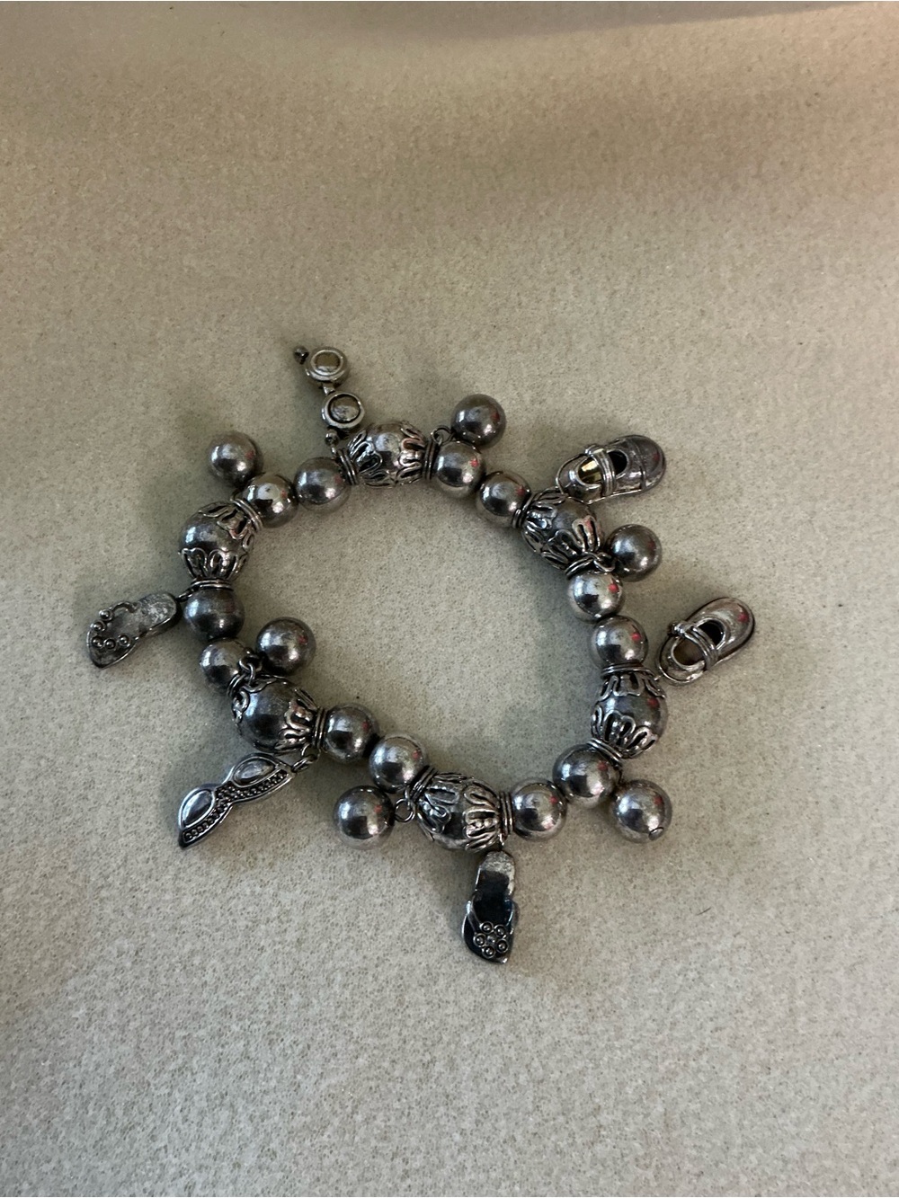 Sterling-Tone Charm Bead Bracelet in Silver